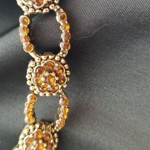 Vintage 1950-1960 Gold Tone Link Necklace 16" Bronze Amber High Quality Stones